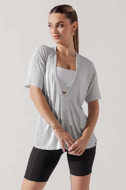 Daring Deep V Tee - Heather Grey