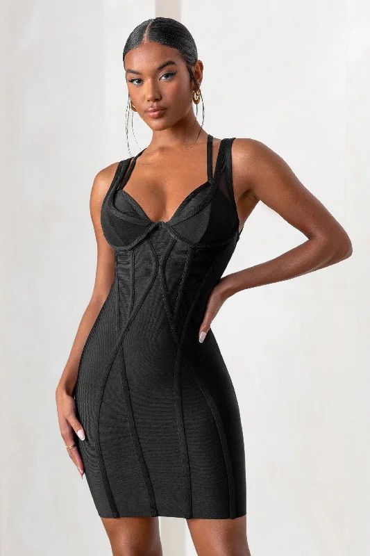 Jetsetter | Black Bandage Wired Mini Dress With Shaping Seam Detail