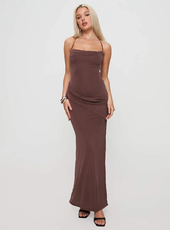 Marchesi Cupro Maxi Dress Chocolate