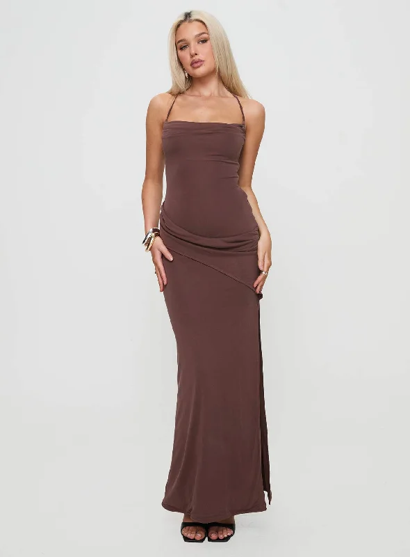 Marchesi Cupro Maxi Dress Chocolate