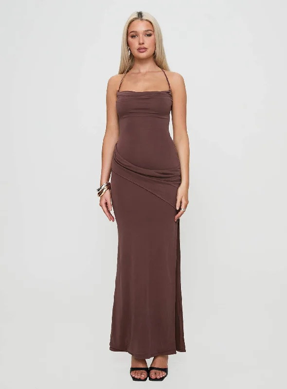 Marchesi Cupro Maxi Dress Chocolate