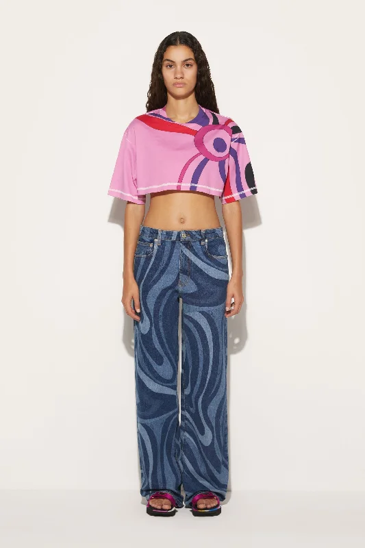 T-shirt cropped con stampa Marmo