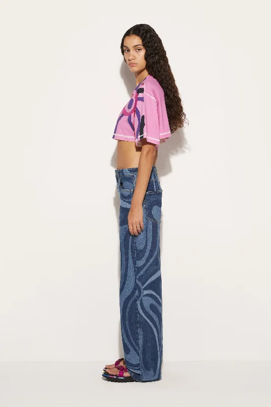 T-shirt cropped con stampa Marmo