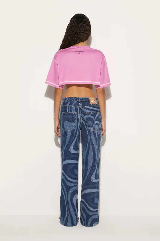 T-shirt cropped con stampa Marmo