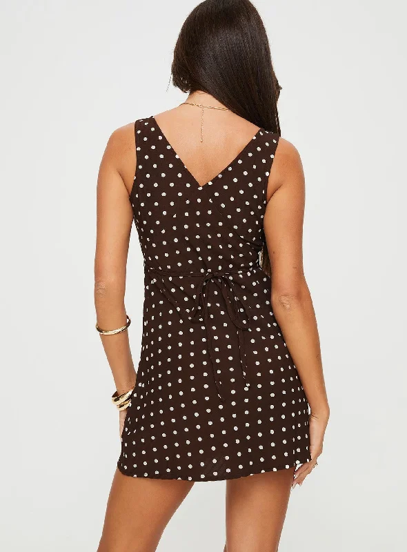 Nellie Mini Dress Brown Polka Dot Petite