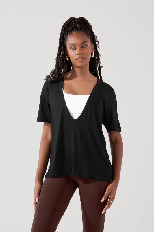 Daring Deep V Tee -  Black