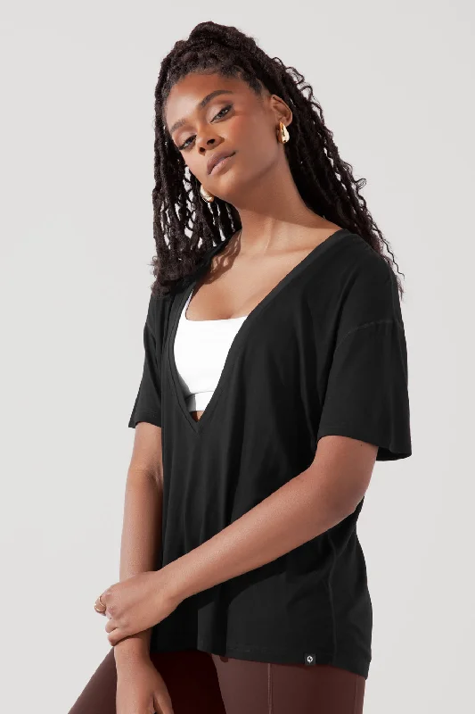 Daring Deep V Tee -  Black