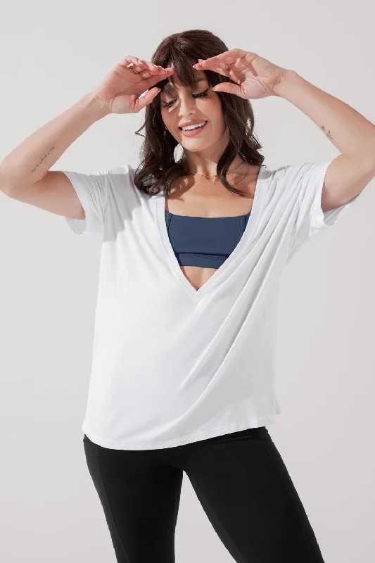 Daring Deep V Tee - White