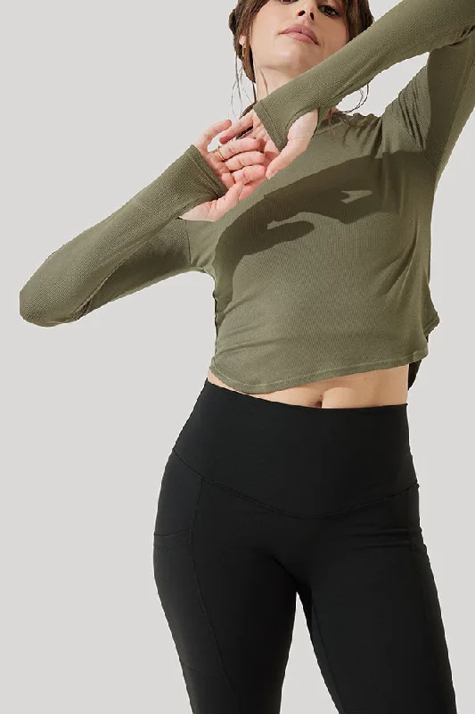 Refine Long Sleeve Top  - Dark Olive