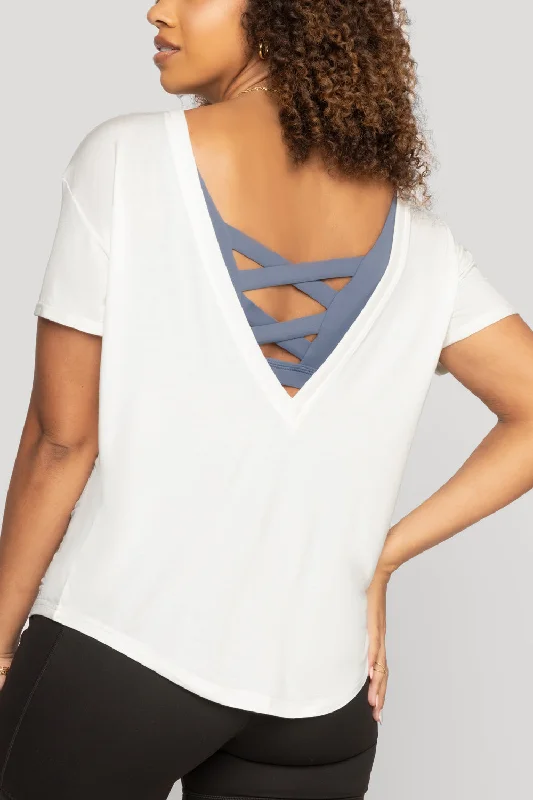 Reversible Deep V Tee - Cloud Dancer