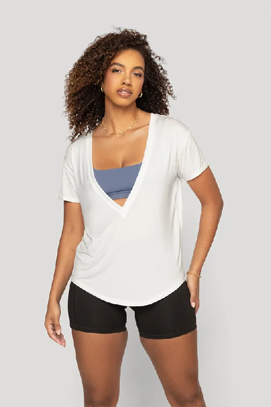 Reversible Deep V Tee - Cloud Dancer