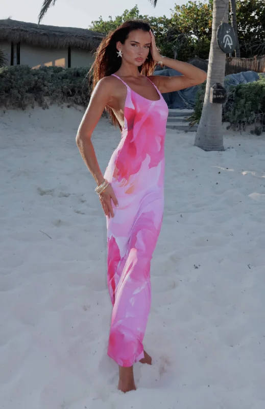 Vacation Vibes Maxi Dress Pink Palms