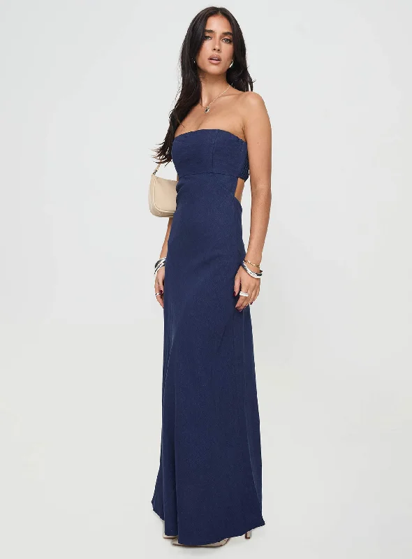 Yahir Strapless Maxi Dress Navy Petite