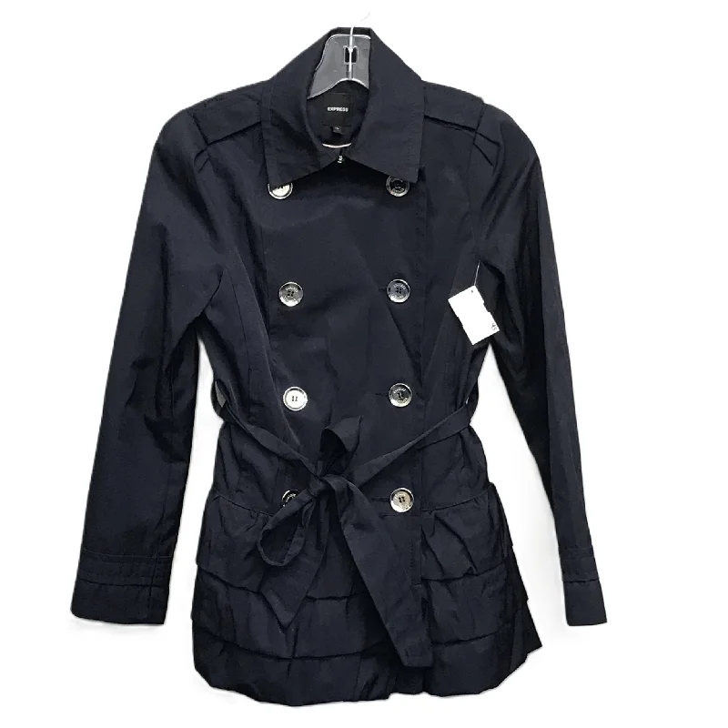 Navy Coat Raincoat By Express, Size: Xs