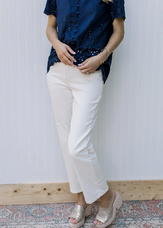 Risen Cream Midrise Straight Crop Pants