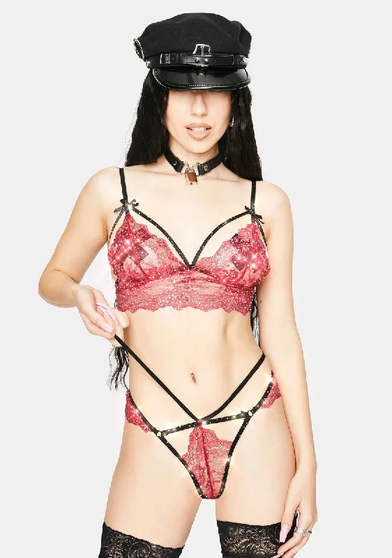 Bliss Attraction Scalloped Lace Rhinestone Lingerie Set