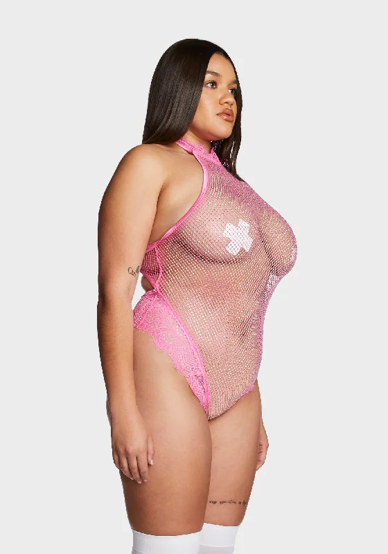 Plus Bling Nights Fishnet Teddy