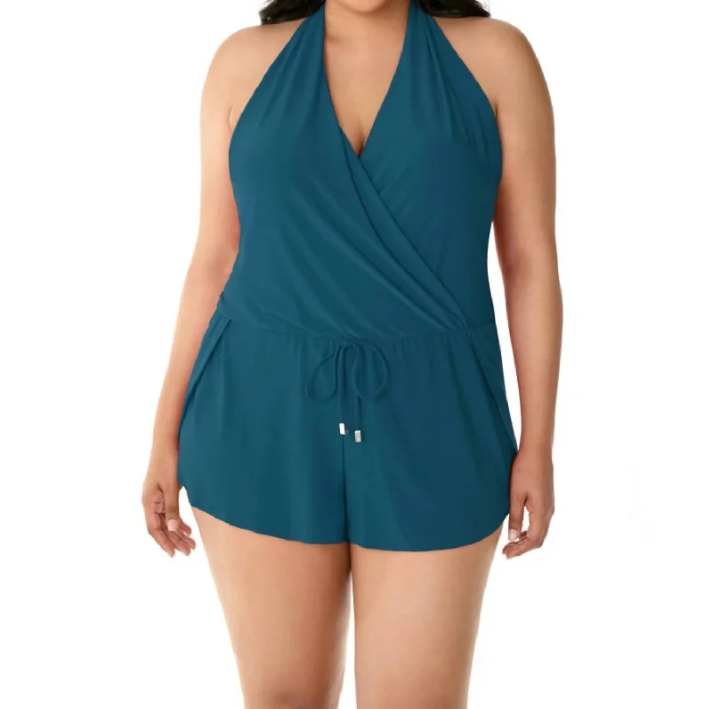 Plus Size Bianca Swim Romper One Piece Swimsuit In Blue