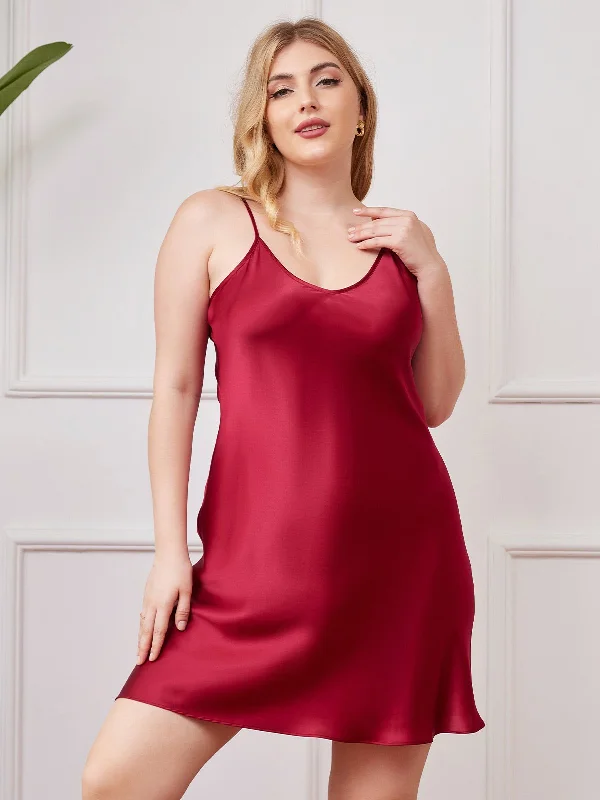 Plus Size Pure Silk Sexy Chemise Slip Nightgown