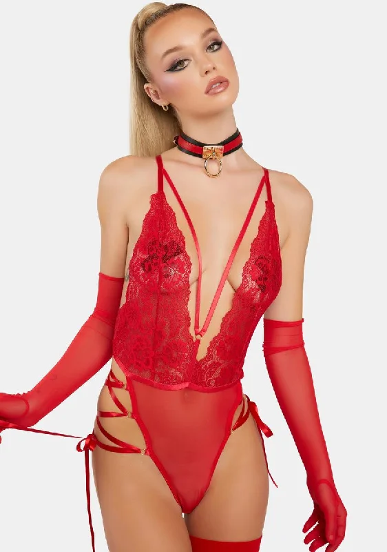 Red Sloane Lace Plunge Teddy