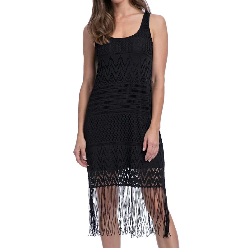 Round Neck Cover Up Dress With Frills In Sea Breeze Black