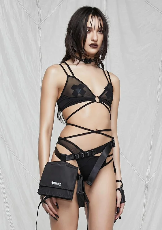 Synth Mesh Wrap Lingerie Set