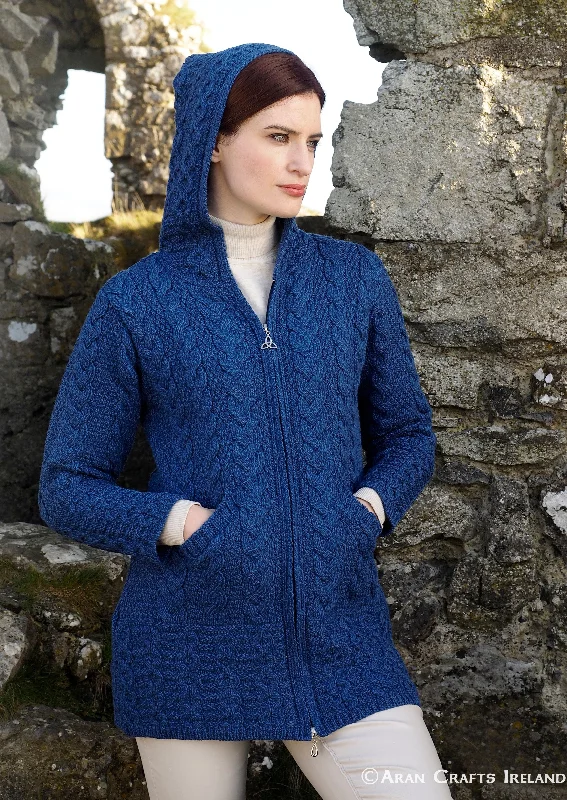 Aran Galway Cardigan With Celtic Knot Zipper | Blue