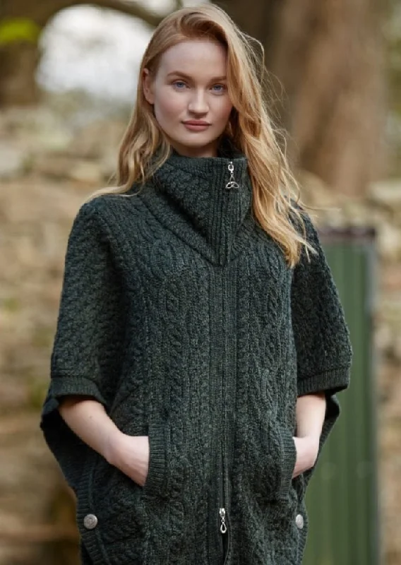 Aran Crafts Funnel Neck Cardigan | Green