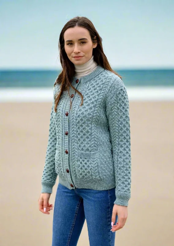 Aran Cable Knit Cardigan | Aqua