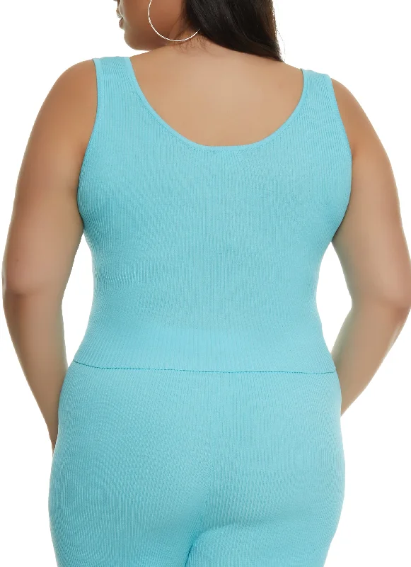 Plus Size Daisy Tie Front Cropped Tank Top