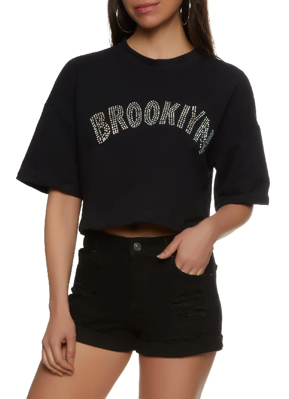 Brooklyn Rhinestone Cropped Graphic Tee