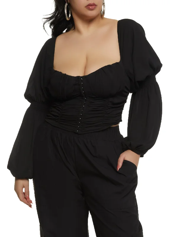 Plus Size Balloon Sleeve Hook and Eye Bustier Top