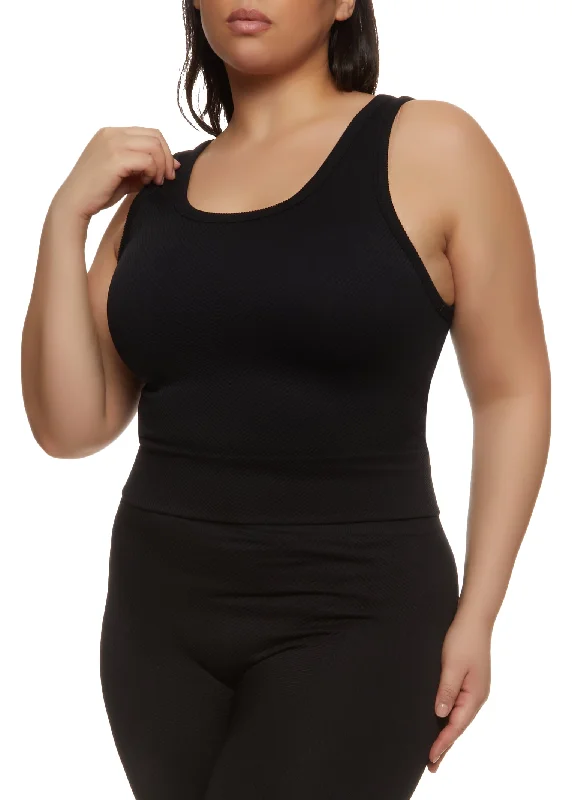 Plus Size Textured Knit Scoop Neck Tank Top