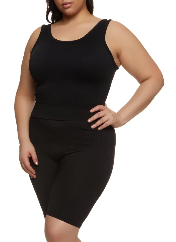 Plus Size Textured Knit Scoop Neck Tank Top