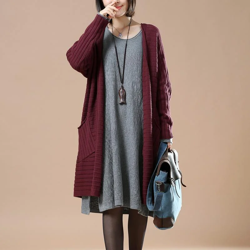 Burgundy woman sweaters long cardigans coats