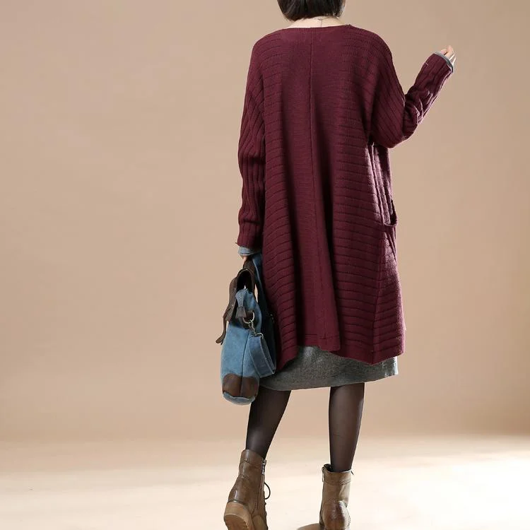 Burgundy woman sweaters long cardigans coats