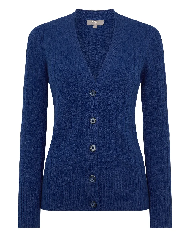 Women's Clara Cable V Neck Cashmere Cardigan French Blue