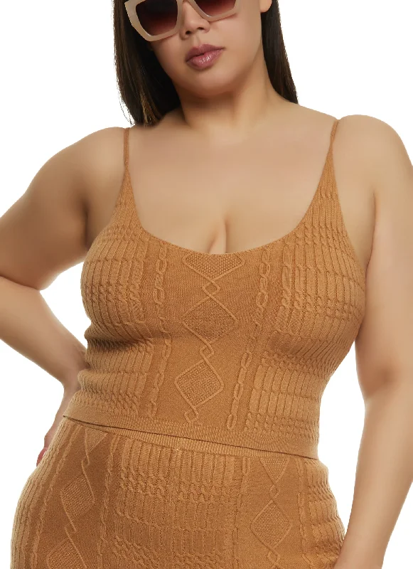 Plus Size Daisy Cable Knit Cropped Cami