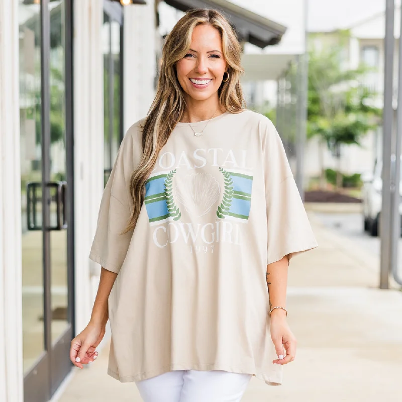 Coastal Cowgirl Boyfriend Tee, Light Mocha