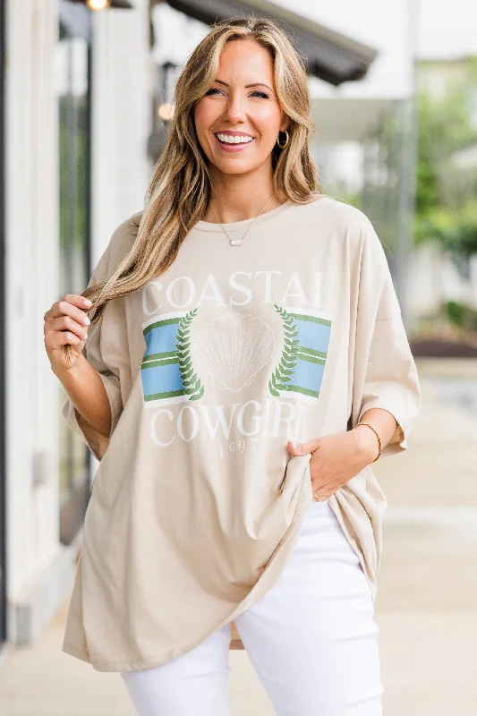 Coastal Cowgirl Boyfriend Tee, Light Mocha