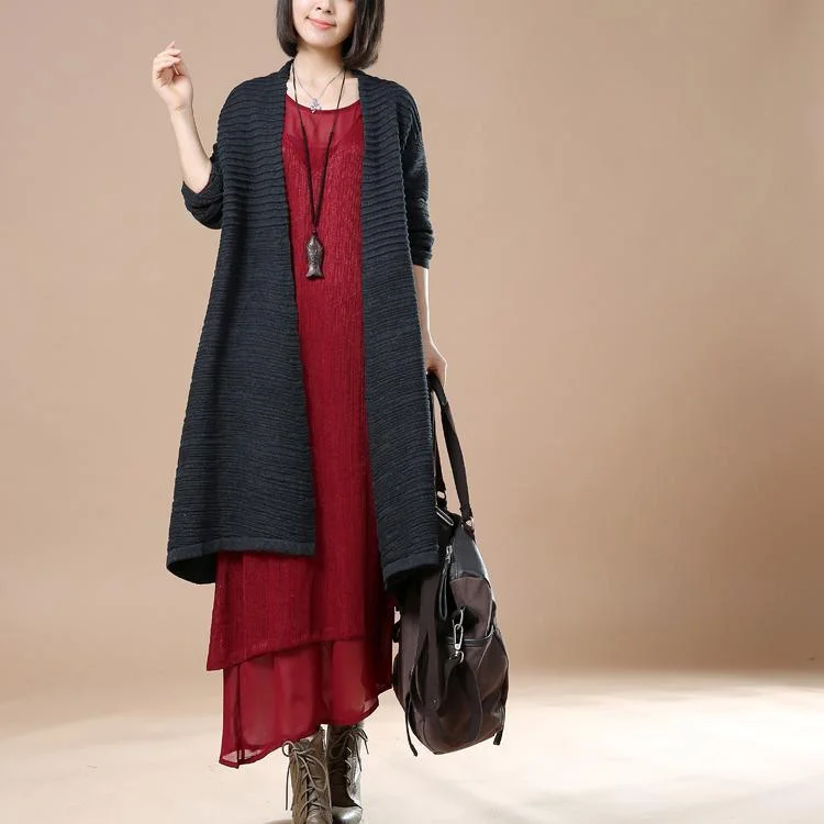 Deep gray oversize knitted coats women sweaters