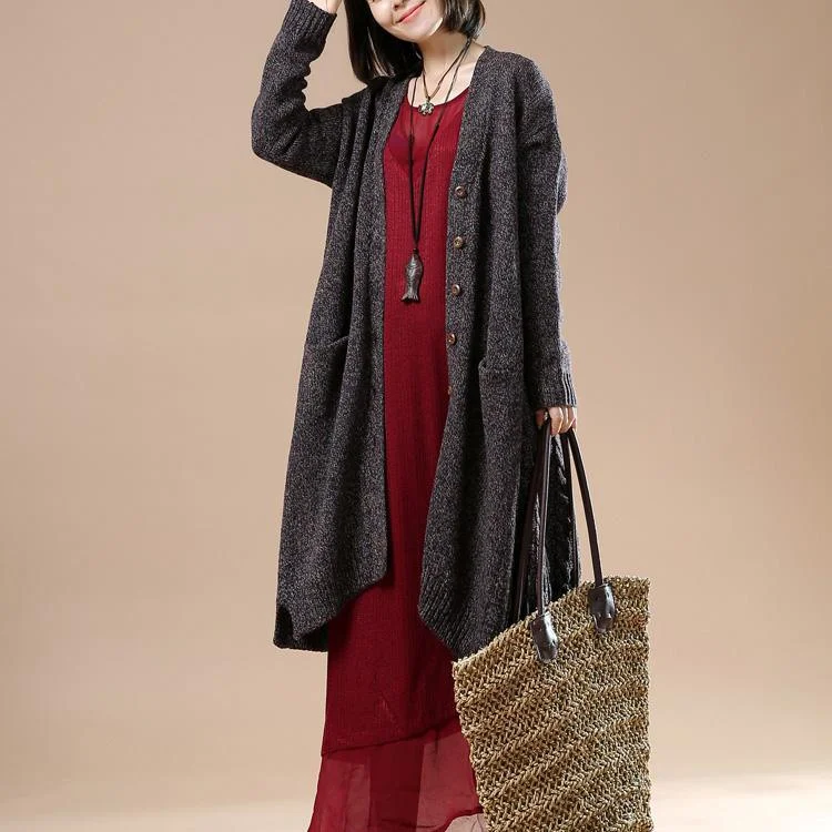 Deep gray plus size knit coats sweater cardigans woman