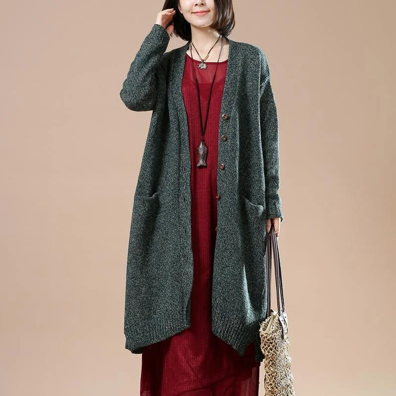 Deep green oversize knit cardigans woman plus size knitwear