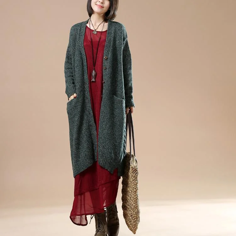 Deep green oversize knit cardigans woman plus size knitwear