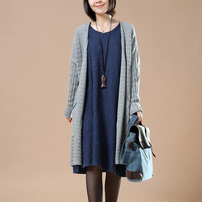 Gray oversized woman knit coats sweaterd long cardigans