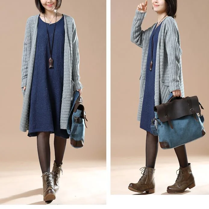 Gray oversized woman knit coats sweaterd long cardigans