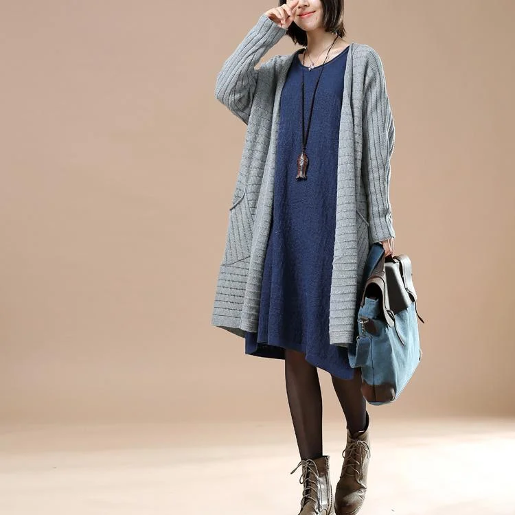 Gray oversized woman knit coats sweaterd long cardigans