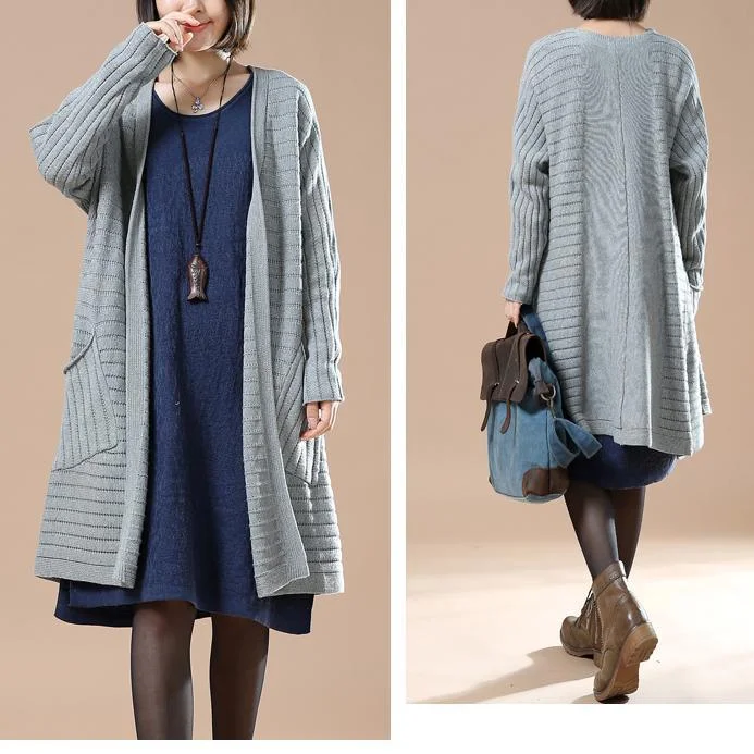 Gray oversized woman knit coats sweaterd long cardigans