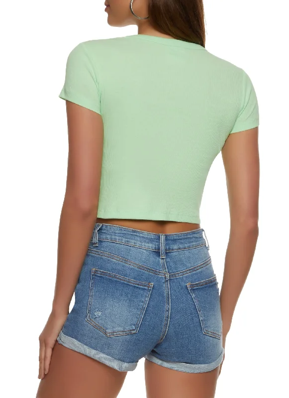 Basic Crew Neck Cropped T Shirt