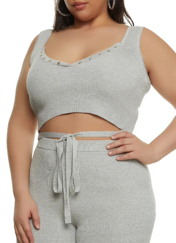 Plus Size Daisy Tie Front Cropped Tank Top